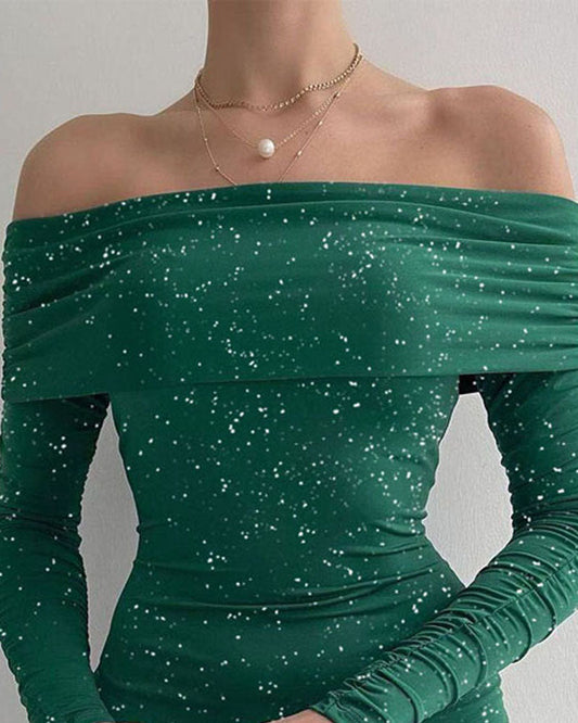 Off Shoulder Glitter Bodycon Dress