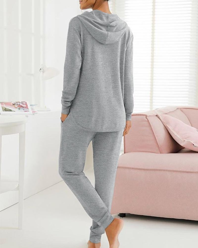 2 Piece Open Front Long Sleeve Hooded Top Drawstring Cuffed Pants Lounge Outfit Tracksuit Set