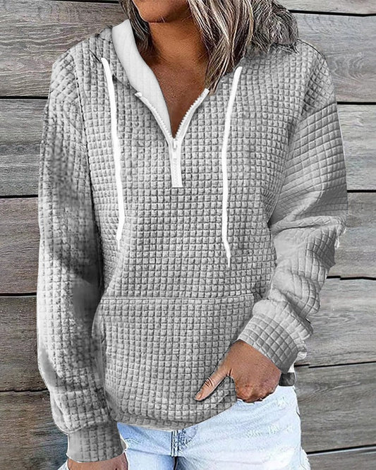 Zipper Design Drawstring Bubble Textured Hoodie