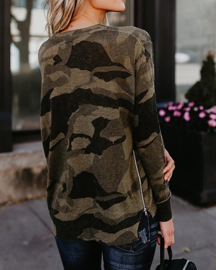 Stylish Camouflage Print Flannel Top