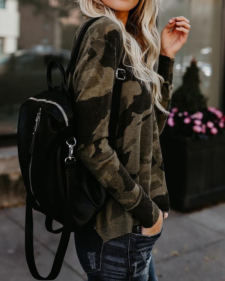 Stylish Camouflage Print Flannel Top