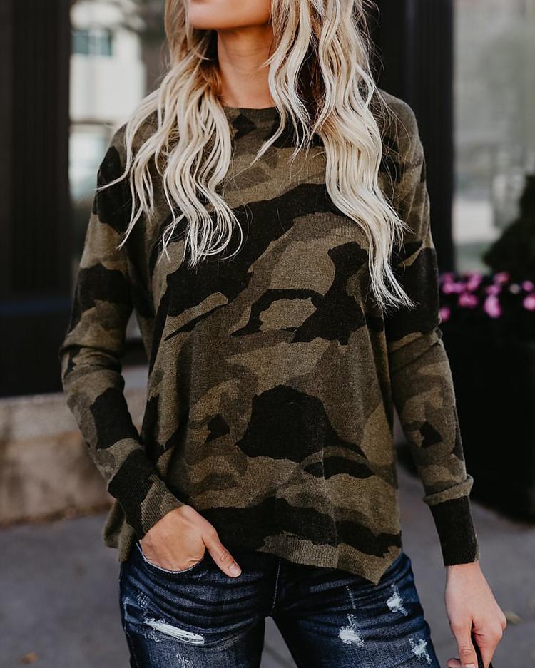 Stylish Camouflage Print Flannel Top