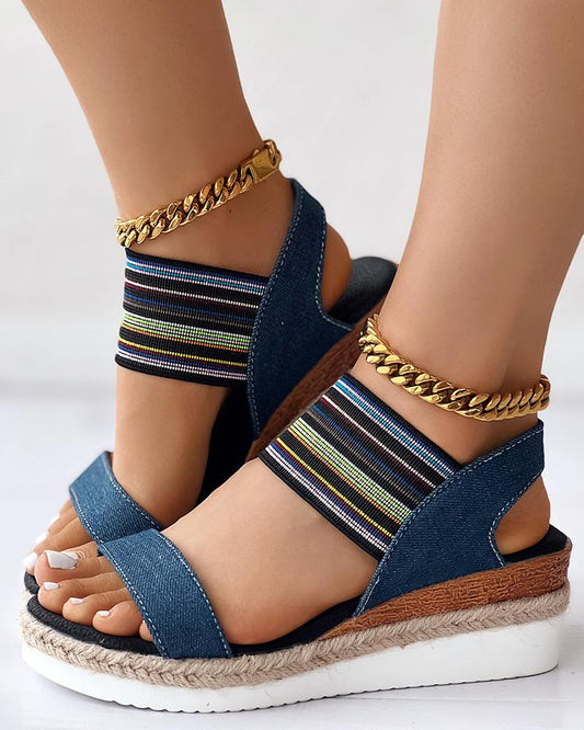 Elastic Strap Espadrille Platform Wedge Sandals