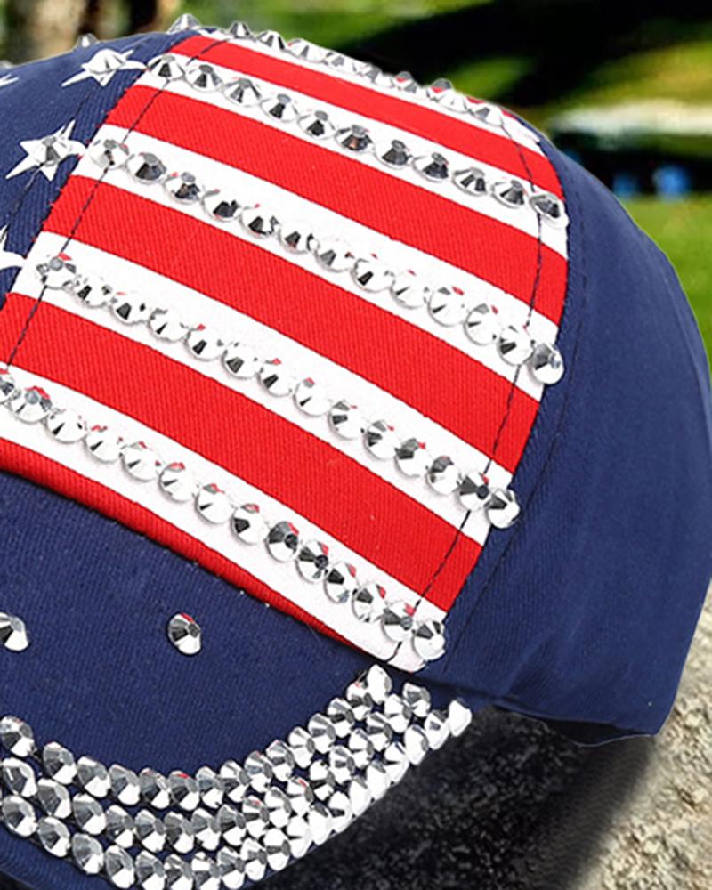 Independence Day Rhinestone Flag Print Peaked Cap Outdoor Sun Hat