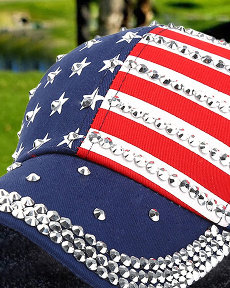 Independence Day Rhinestone Flag Print Peaked Cap Outdoor Sun Hat