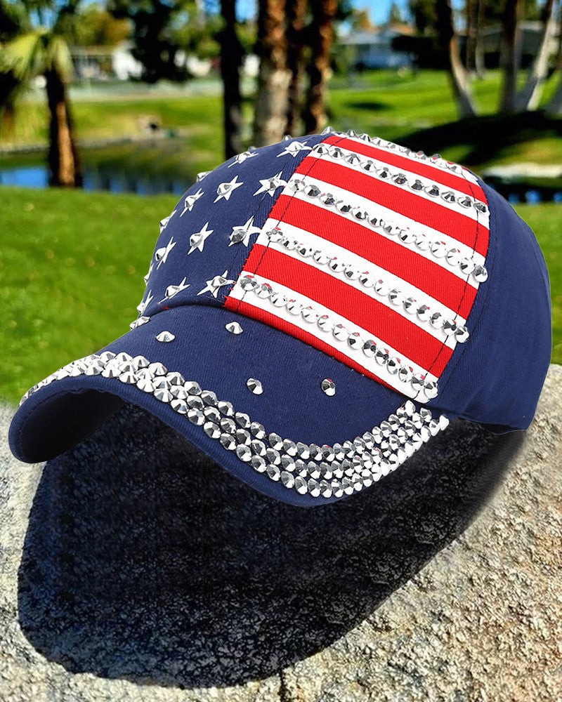 Independence Day Rhinestone Flag Print Peaked Cap Outdoor Sun Hat