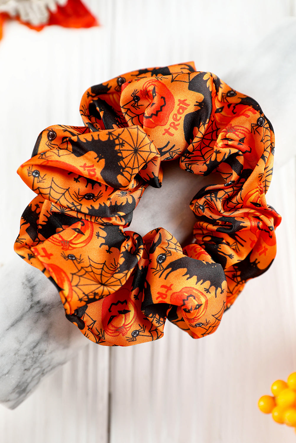 Orange Halloween Pattern Print Hair Scrunchie