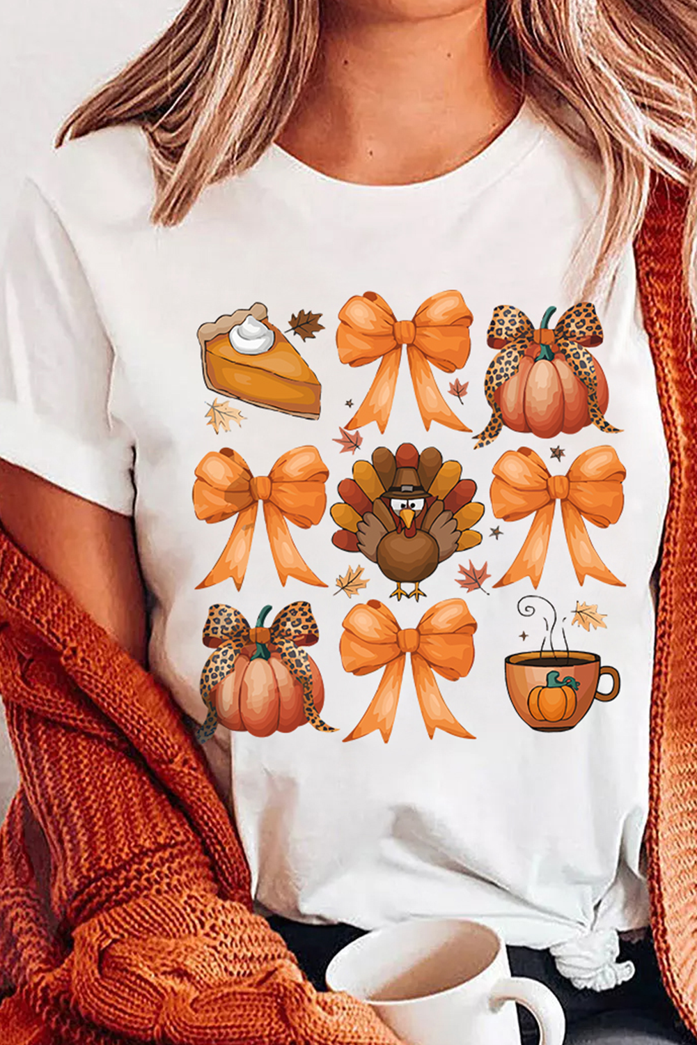 White Turkey Coquette Bow Pumpkin Thanksgiving T-Shirt