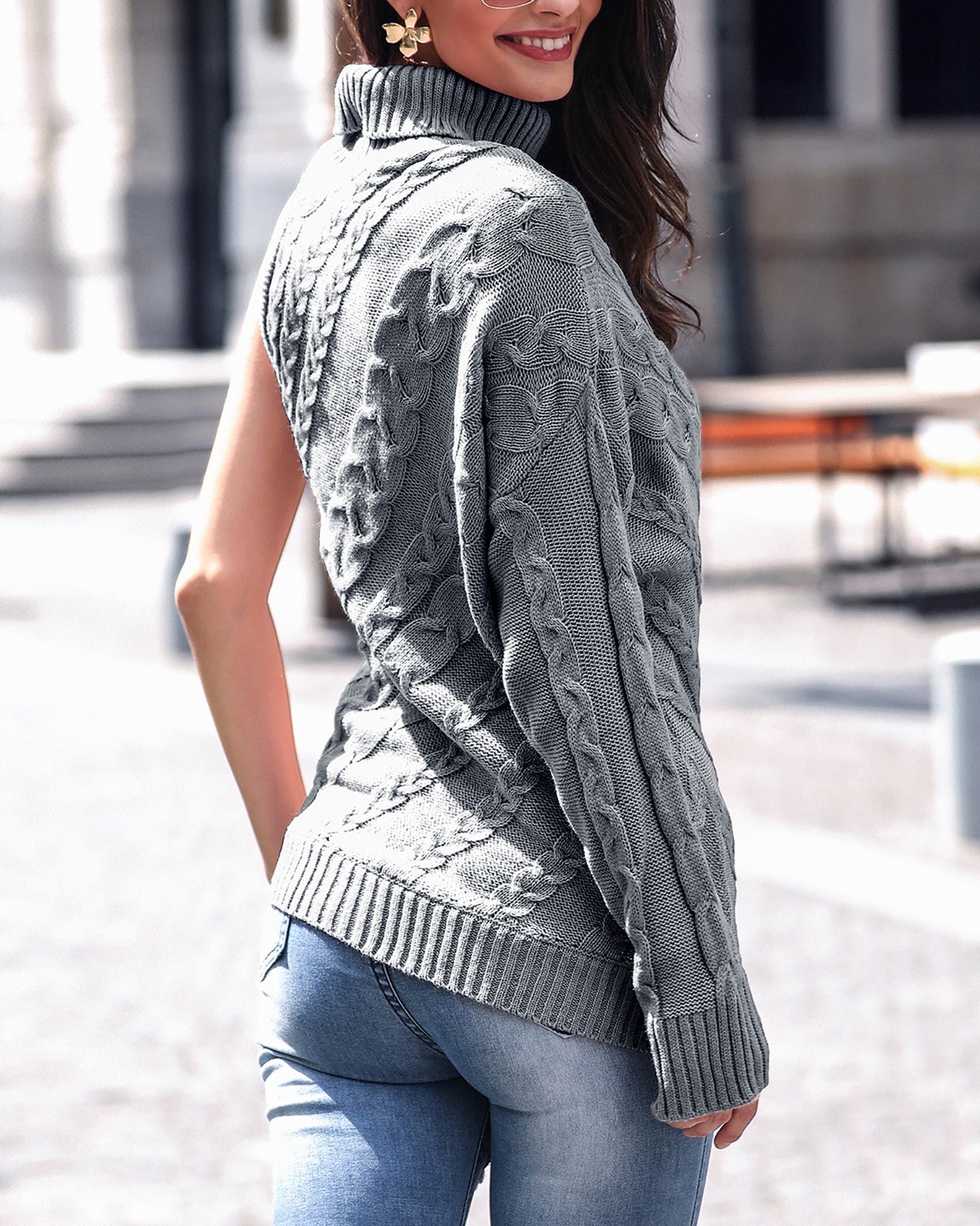 One Shoulder Embroidered Neck Sweater