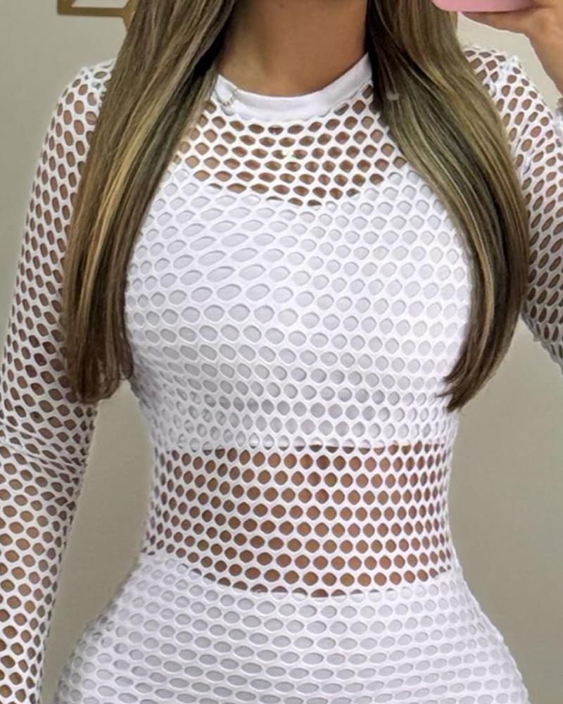 Fishnet Design Long Sleeve Bodycon Dress