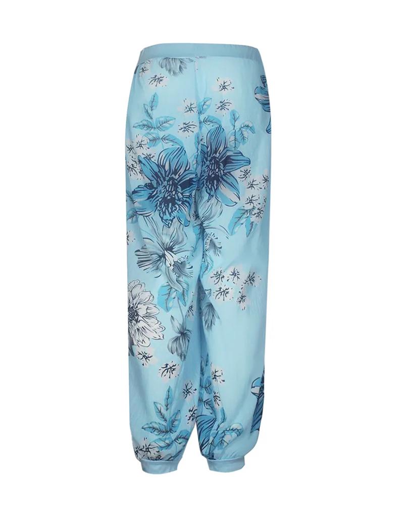 Floral Print Button Decor Low Waist Pants