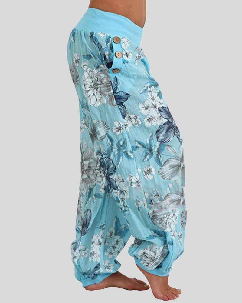 Floral Print Button Decor Low Waist Pants